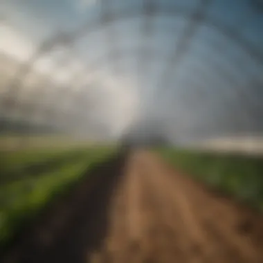 Installation of a high tunnel cover in a field