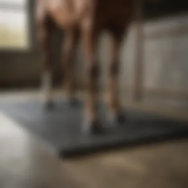 A horse standing comfortably on interlocking rubber mats