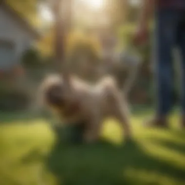 Pet owner using a watering can on lawn