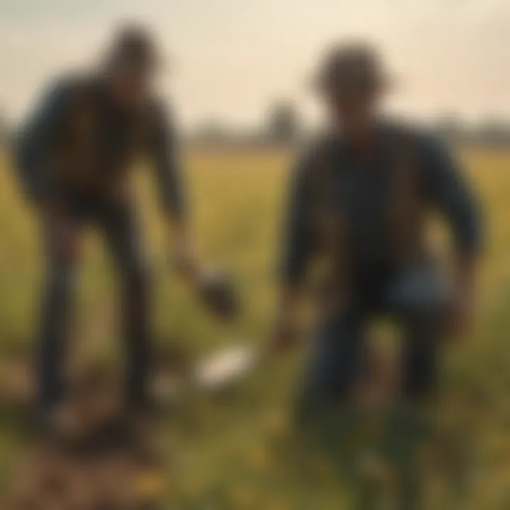 Farmers applying pyrethrin in a field