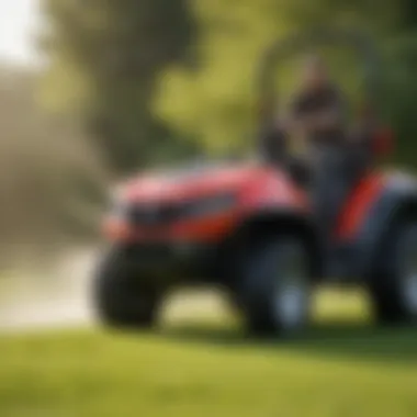 Huskee Lawn Sprayer in Action Huskee lawn sprayer in use on a lush green lawn