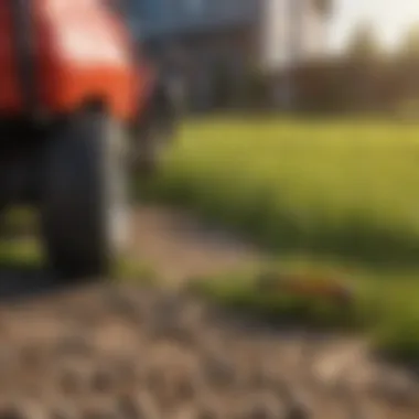 Close-up of granules being applied to a lawn