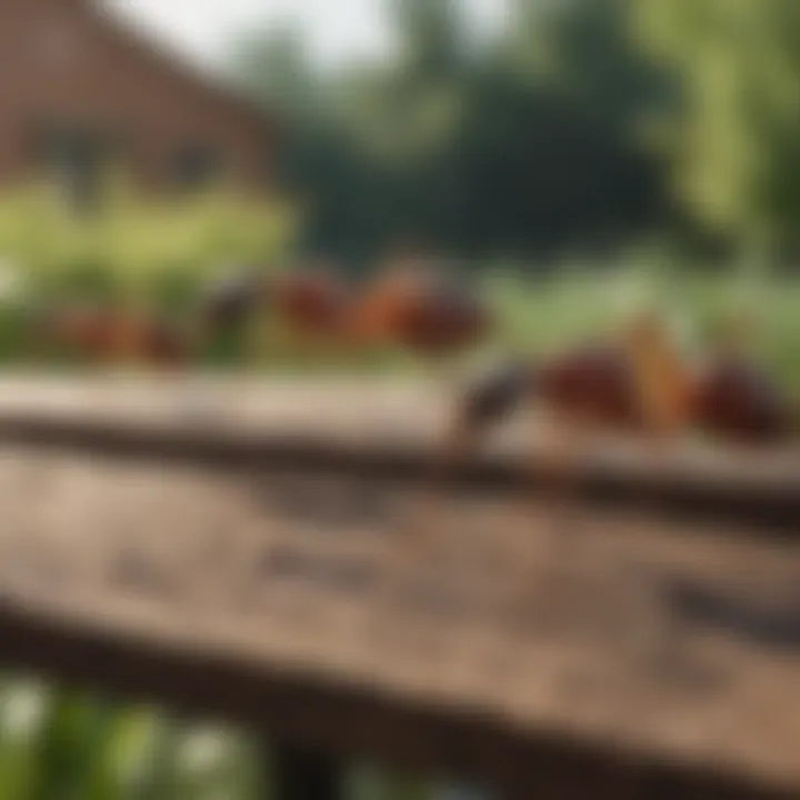 A variety of granular ant killers lined up on a garden table