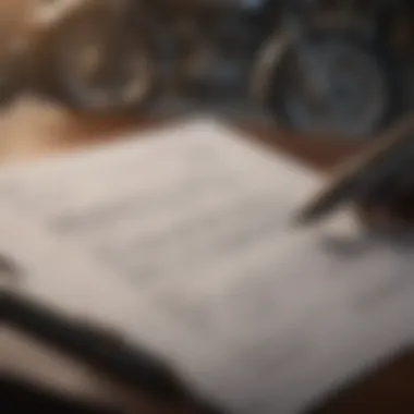 A close-up of motorcycle financing documents and a pen