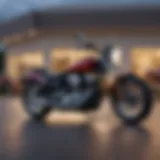 A sleek motorcycle parked in front of a dealership in Houston