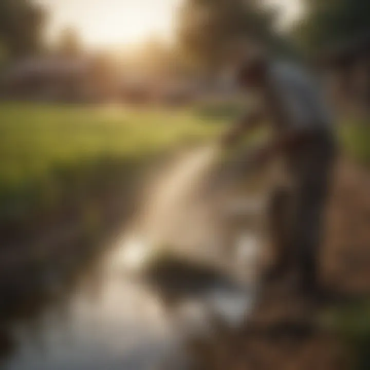 Traditional irrigation methods employed in a rural landscape