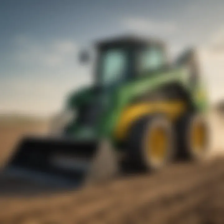 John Deere track skid steer operating in a farming environment illustrating its diverse applications