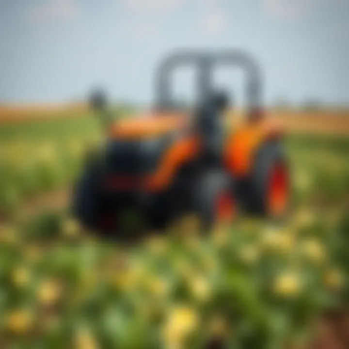 Kioti Tractor in Agricultural Use Kioti sub compact tractor in a field