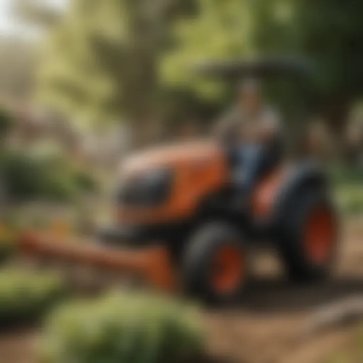 A gardener efficiently using Kubota equipment for planting in a garden bed