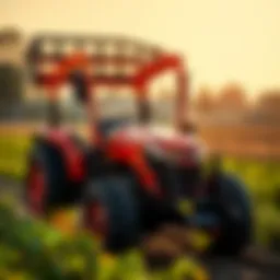 Robust Kubota tractor with pallet fork attachment in agricultural field