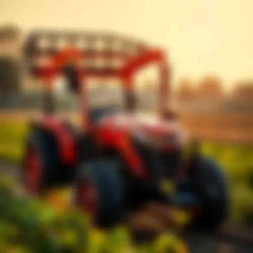 Robust Kubota tractor with pallet fork attachment in agricultural field