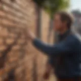 A skilled contractor demonstrating pointing techniques on a brick wall