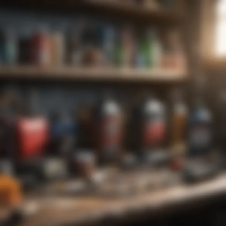 Workshop tools arranged for oil change maintenance