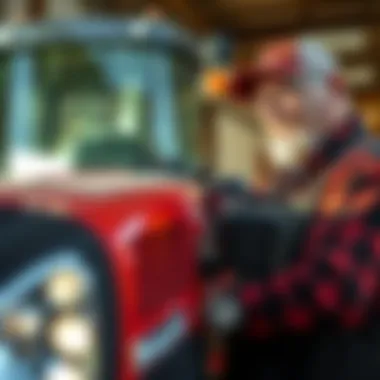 Customization Options for Optimal Farming Solutions A farmer customizing a Massey Ferguson tractor to meet specific agricultural needs