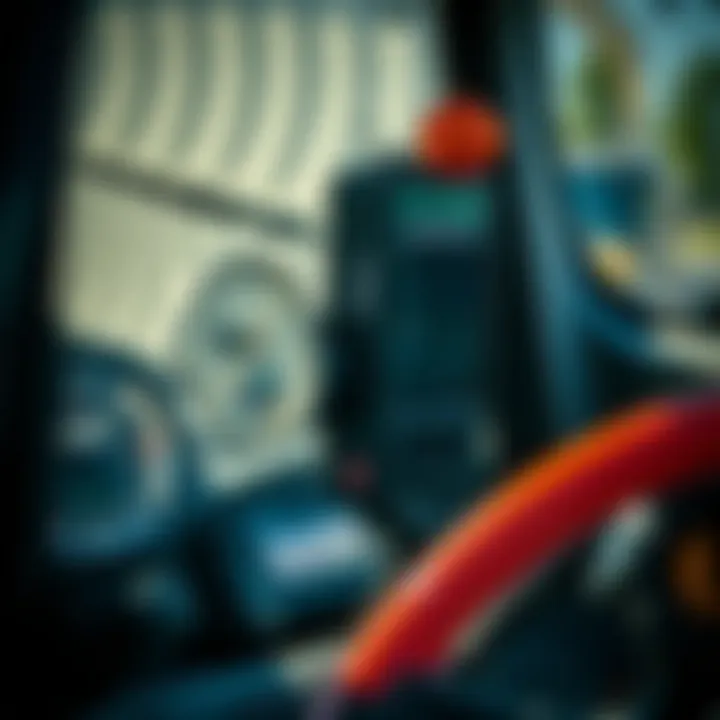 Close-up of the dashboard of a Massey Ferguson tractor displaying advanced features and technology