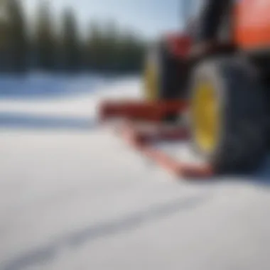 Close-up of the design features of a mower snow blade