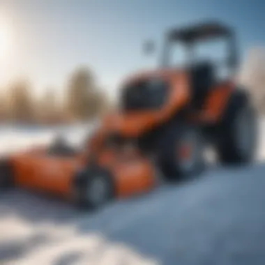 Innovative mower snow blade in action clearing snow