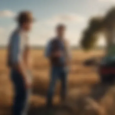 A farmer discussing with an agricultural agent in a field