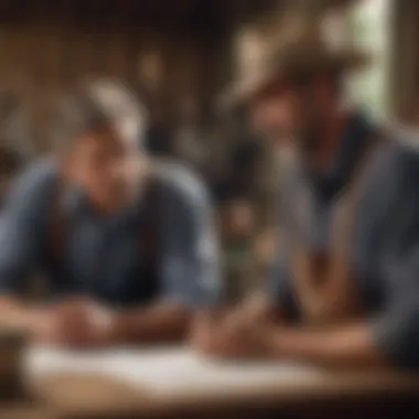 Illustration of a farmer discussing contract options with an advisor