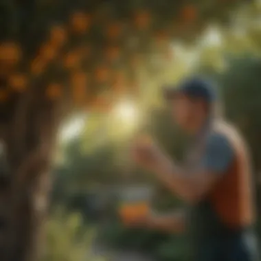 Gardener examining a Cara Cara orange tree