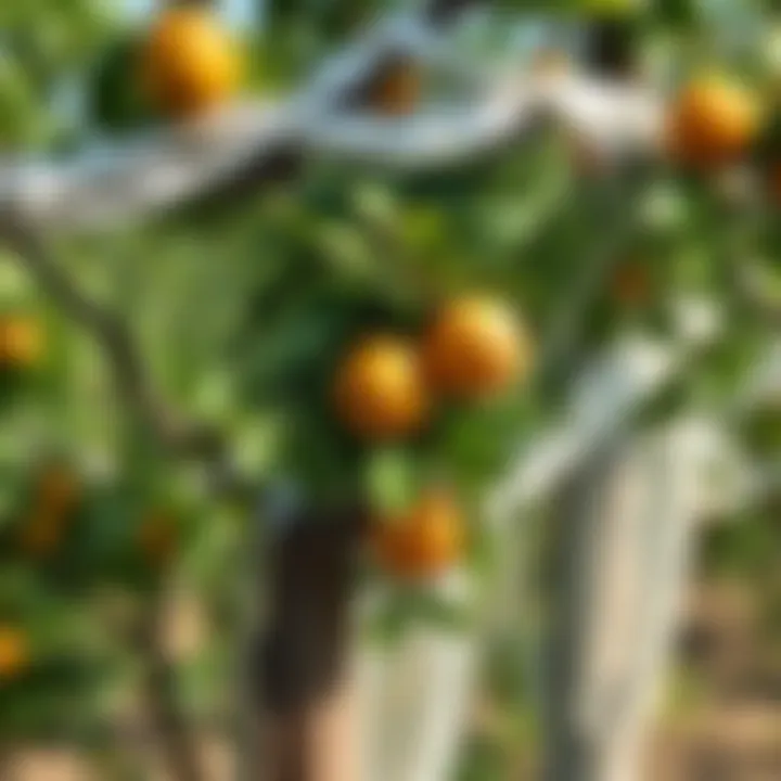 Fruit Tree Protected by Netting Fruit tree covered with protective nets