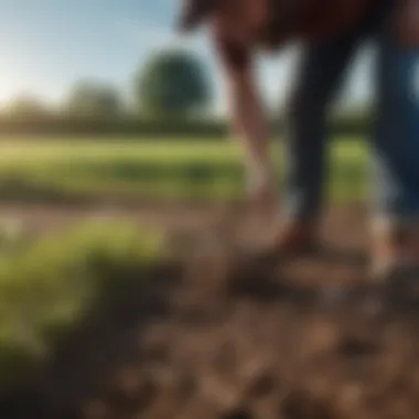 Gardener evaluating soil conditions for seeding