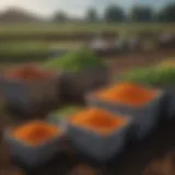 A variety of fertilizers displayed in organized containers, showcasing different chemical compositions.