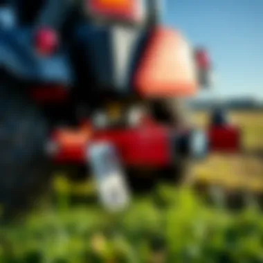 Illustration of various attachments compatible with ride-on mower tow hitches