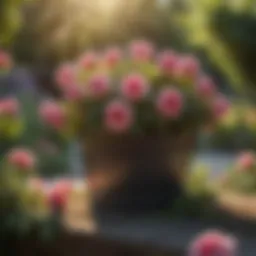 Vibrant rose blooms in a lush garden setting