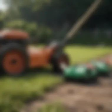 Garden tools arranged neatly for lawn seeding