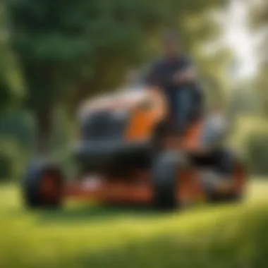 Professional Using High-Performance Mower Professional landscaper using a high-performance mower