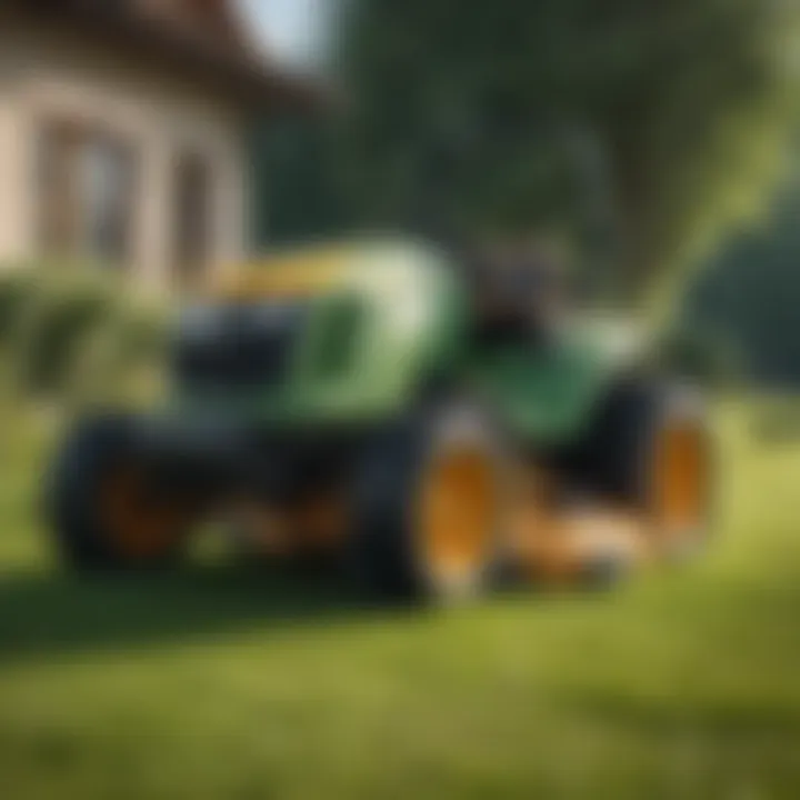 Close-up of a high-efficiency mower in action