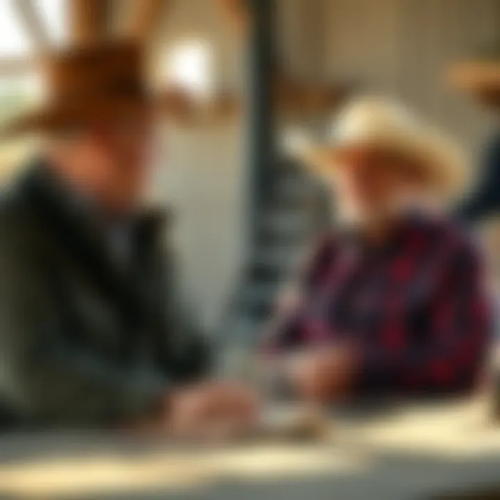 A successful ranch owner discussing strategies with a financial advisor
