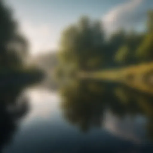 A serene lake reflecting the sky, symbolizing pure water resources.