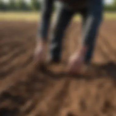 A farmer analyzing soil health indicators in a striptilled field.