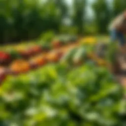 A vibrant organic farm showcasing diverse crops