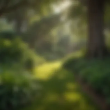 A lush shady lawn featuring various grass varieties thriving under tree canopy