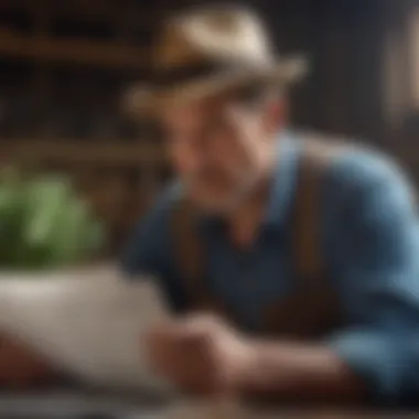 Close-up of a farmer reviewing financial documents