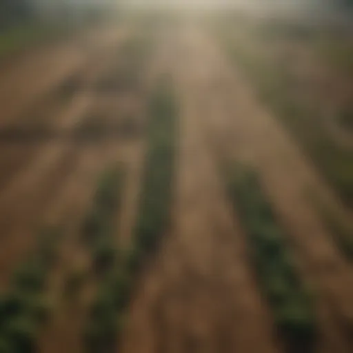 Aerial view of a diversified agricultural landscape affected by climate change