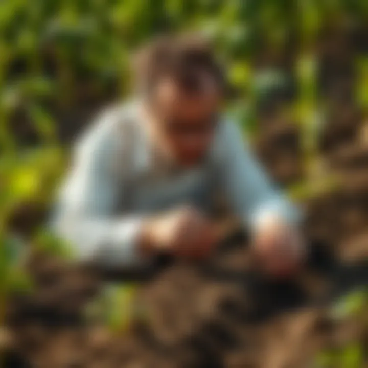 Soil Health Assessment for Soybean Cultivation Agronomist examining soil health for soybean cultivation