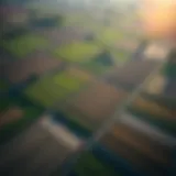 Aerial view of diverse agricultural fields showcasing various farming methods