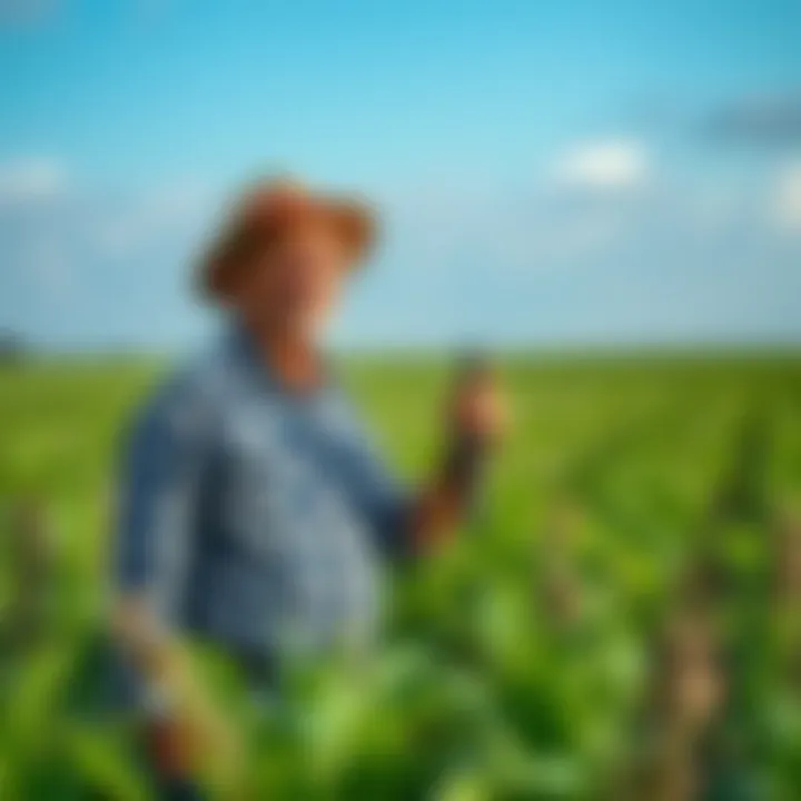 Aspirations in Agriculture A farmer surveying crops in a lush green field symbolizing future aspirations