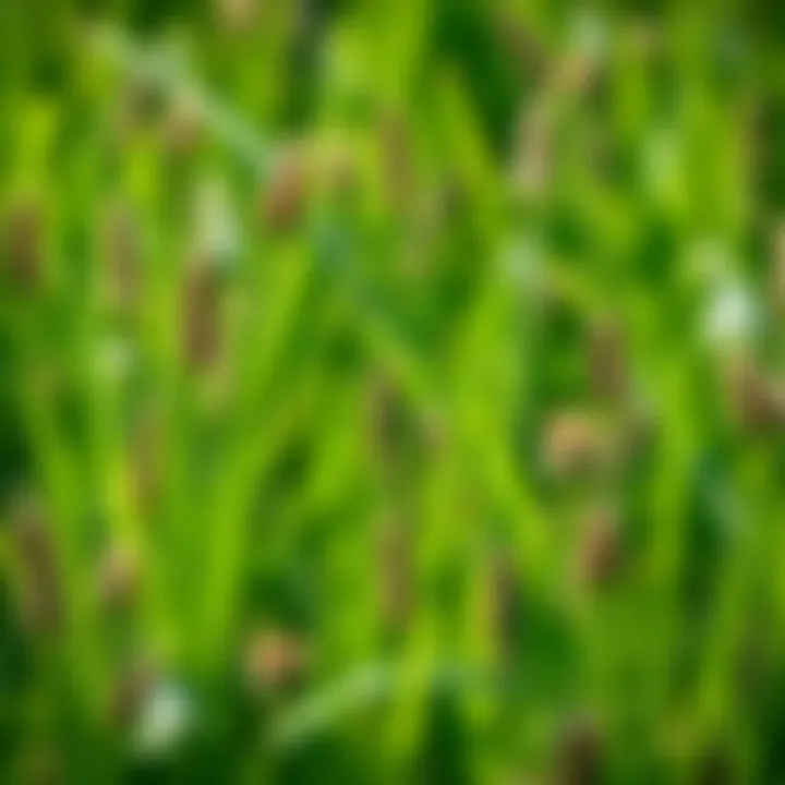 Diverse Plant Species in a Green Grass Ecosystem Close-up of diverse plant species thriving among green grass