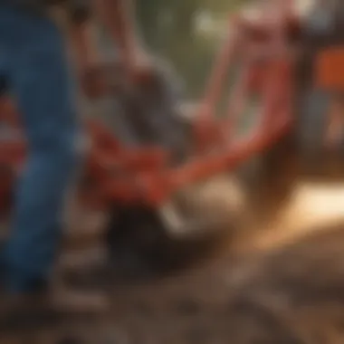 Close-up of the mechanics of a tile plow