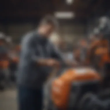 Technician examining Husqvarna equipment