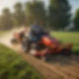 A tri-county mower in action on a vibrant farmland