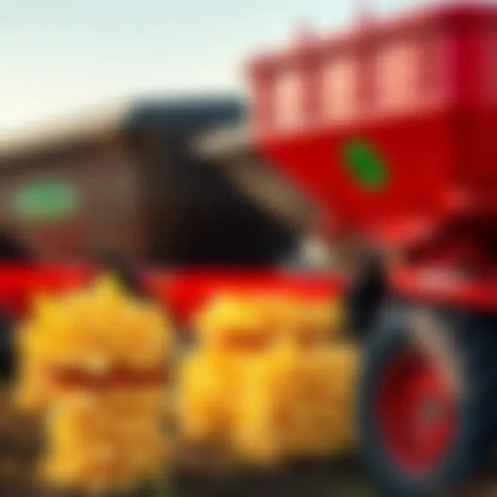 Various types of fertilizer drop spreaders displayed side by side.