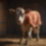 Calf wearing a blanket in a barn