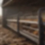 Detailed view of a cattle load bar installed in a farm environment.