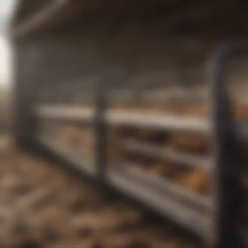 Detailed view of a cattle load bar installed in a farm environment.